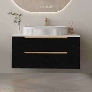 English Elm 36 Inch Floating or Freestanding Bathroom Vanity with Ceramic Sink and Soft Close Drawers W3136S00032