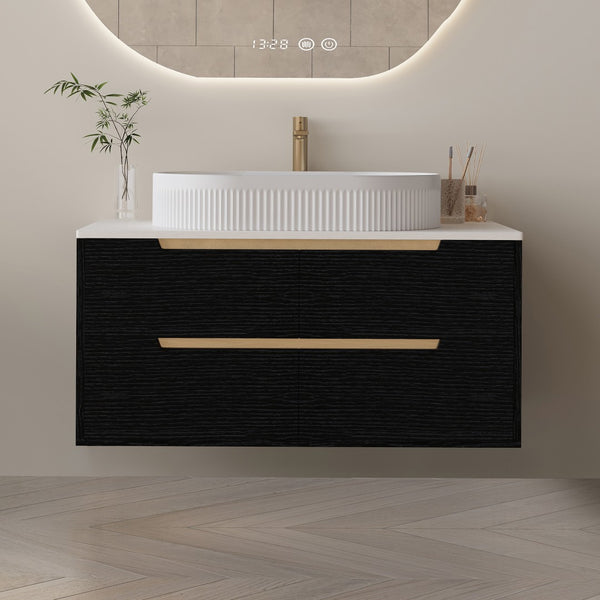 English Elm 36 Inch Floating or Freestanding Bathroom Vanity with Ceramic Sink and Soft Close Drawers W3136S00032