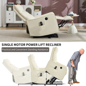 English Elm Beige Pu Leather Power Lift Recliner with Massage Heat and Usb for Seniors W1803P364110