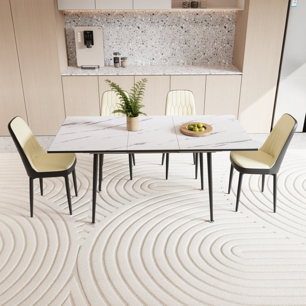 English Elm 47"-63" Extendable Mdf Dining Set Seats Six with Pu Chairs and Black Metal Legs W2189S00922