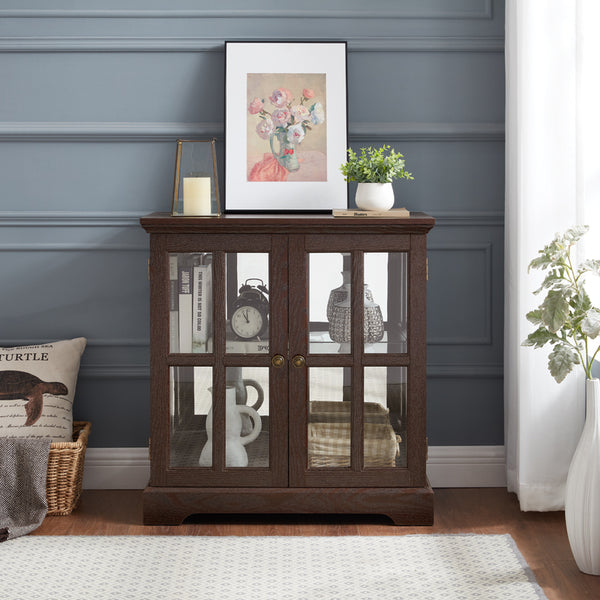 English Elm Led Curio Display Cabinet - Antique Cherry Showcase With Adjustable Shelves, Bluetooth Led Lights & More! W2275P231694