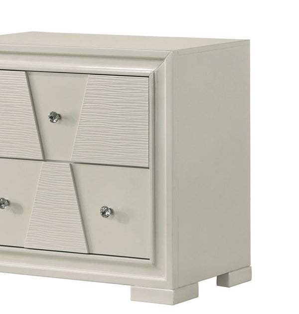English Elm Textured Geometric Nightstand Solid Rubberwood White Lacquer Dovetail Drawer Bedroom B2741P433337
