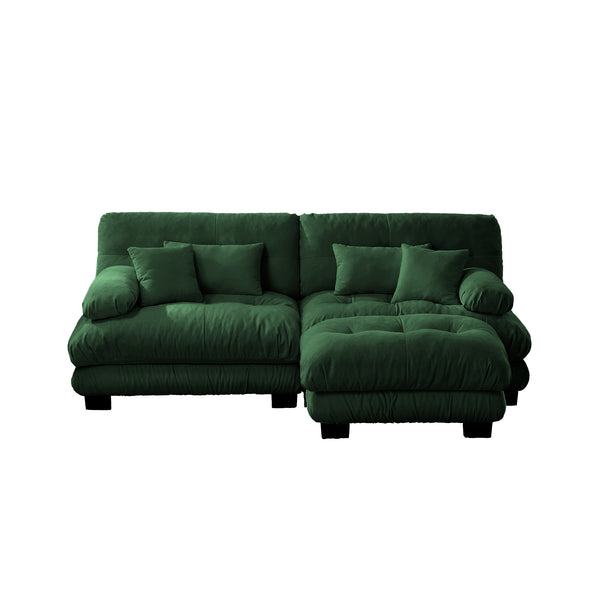 English Elm Cloud Couch Sectional Sofa - Luxurious Chenille 2-Seater With Pillows & Convertible Ottoman Design W714S01089