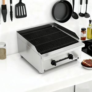 English Elm 24 Inch Lava Rock Charbroiler Stainless Steel Countertop Grill 56000 Btu Dual Burner W5057P394261