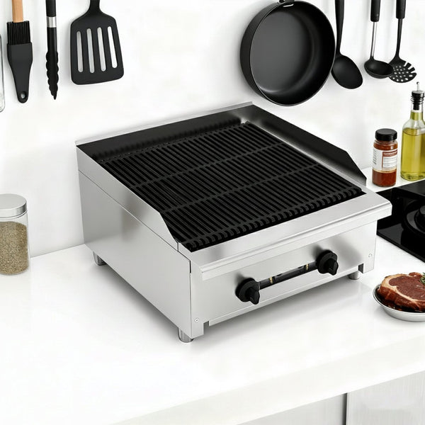 English Elm 24 Inch Lava Rock Charbroiler Stainless Steel Countertop Grill 56000 Btu Dual Burner W5057P394261
