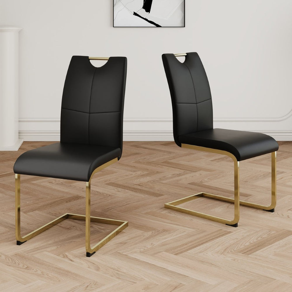 English Elm Modern Faux Leather Dining Side Chairs with Chrome Legs Ergonomic Set of 2 W210127291