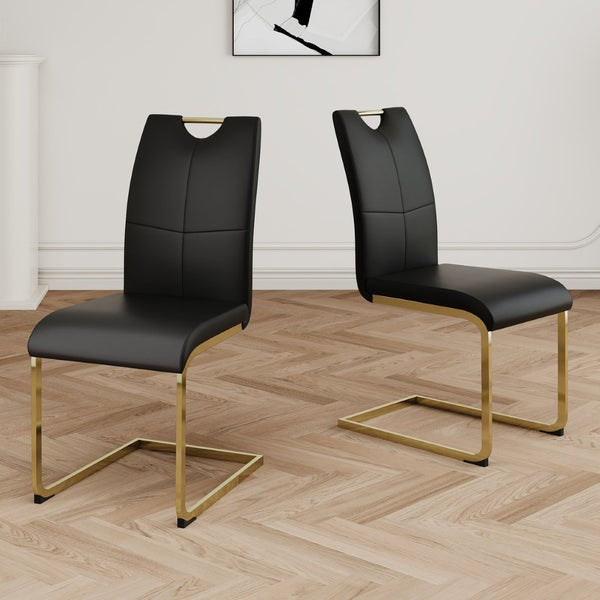 English Elm Modern Faux Leather Dining Side Chairs with Chrome Legs Ergonomic Set of 2 W210127291
