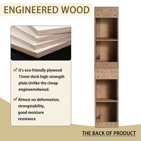 English Elm 12" Bathroom Side Cabinet - Modern Wall-Mounted Design With Soft-Close Doors & Space-Saving Style W999S00340