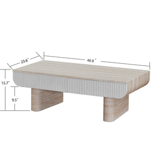 English Elm Coffee Table Mid Century Modern Oval with Faux Marble Top, Fluted Hidden Drawer, Small Space Friendly W3040P382310