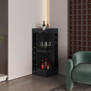 English Elm Bar Cabinet with Concealed Double Doors and 8 Wine Bottle Slots, Durable Engineered Wood Storage Solution Black 51.18 L x 23.23 W x 4.72 H B097P296847