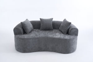 English Elm Crescent-shaped Chenille Loveseat Low Profile Curved Sofa for Modern Living Rooms Grey W5188P450353