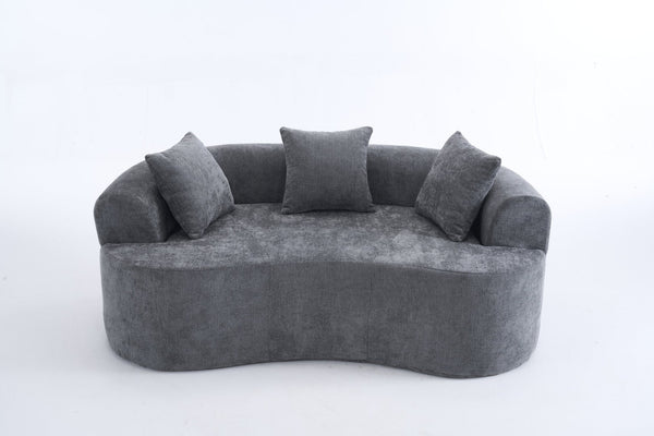 English Elm Crescent-shaped Chenille Loveseat Low Profile Curved Sofa for Modern Living Rooms Grey W5188P450353