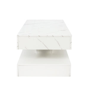 English Elm 16.93IN LED Coffee Table with Remote RGB Lighting, Spacious Drawer, Melamine Finish, Modern Elegance White,White Marble W331P269983