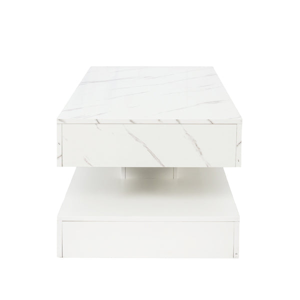 English Elm 16.93IN LED Coffee Table with Remote RGB Lighting, Spacious Drawer, Melamine Finish, Modern Elegance White,White Marble W331P269983