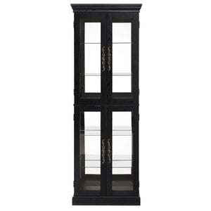 English Elm Elegant Curio Cabinet with Tempered Glass Doors, LED Lighting, Mirrored Back, Adjustable Shelves, Anti-Tip Safety Black W1758P297547