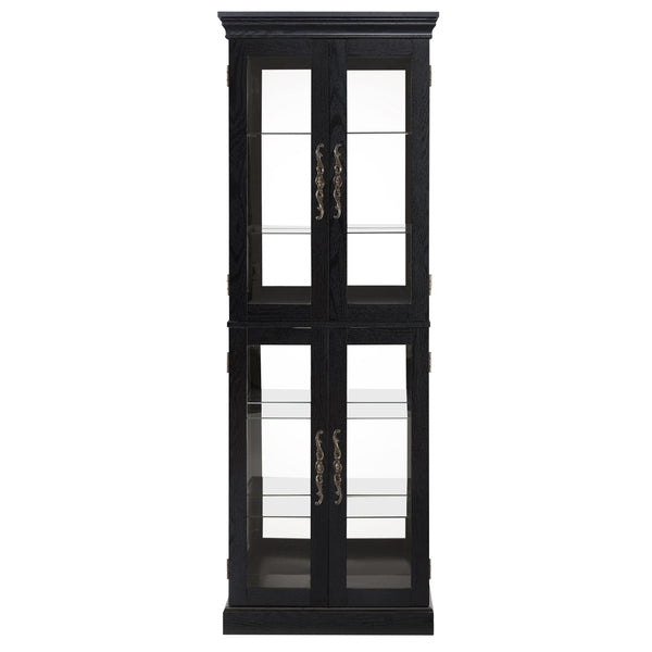 English Elm Elegant Curio Cabinet with Tempered Glass Doors, LED Lighting, Mirrored Back, Adjustable Shelves, Anti-Tip Safety Black W1758P297547
