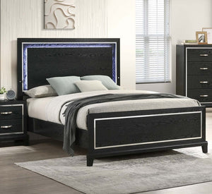 English Elm Modern Queen Platform Bed with Built in Led Headboard Matte Black Minimalist Frame B011S02075