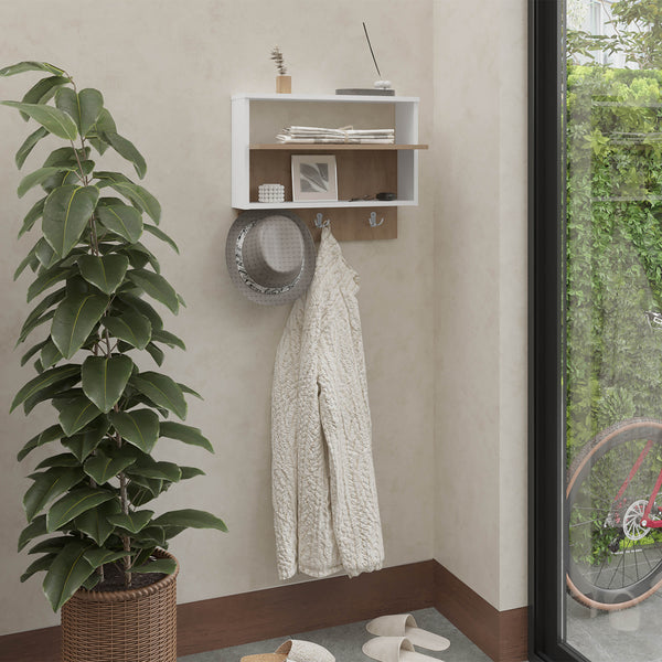 English Elm Wall Shelf with 2 Shelves White/Natural Oak - Engineered Wood Display Storage for Books & Decor B097P369430