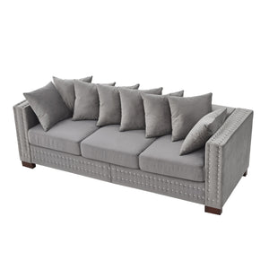 English Elm Modern Velvet Sofa With Square Arms And Silver Nailhead Accents – Perfect For Stylish Living Rooms! W1097S00187