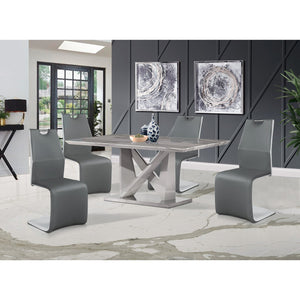 English Elm CAROLINE Grey Dining Table with Marble-Look Top, Silver Finish Pedestal Base Seats Up to 6, Modern Elegance B201S00242