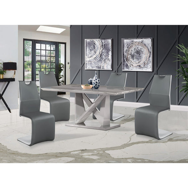 English Elm CAROLINE Grey Dining Table with Marble-Look Top, Silver Finish Pedestal Base Seats Up to 6, Modern Elegance B201S00242