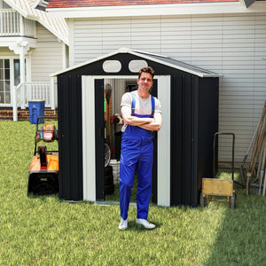 English Elm Campcraft 8x6 Outdoor Metal Storage Shed with Lockable Doors and Ventilation for Backyard Dark Gray W1598S00044
