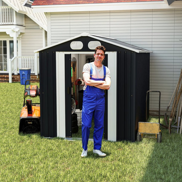 English Elm Campcraft 8x6 Outdoor Metal Storage Shed with Lockable Doors and Ventilation for Backyard Dark Gray W1598S00044