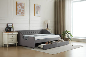 English Elm Daybed Velvet Upholstered with 2 Drawers & Wood Slat Support, Gray Full Sofa Bed with Storage W2725S00004