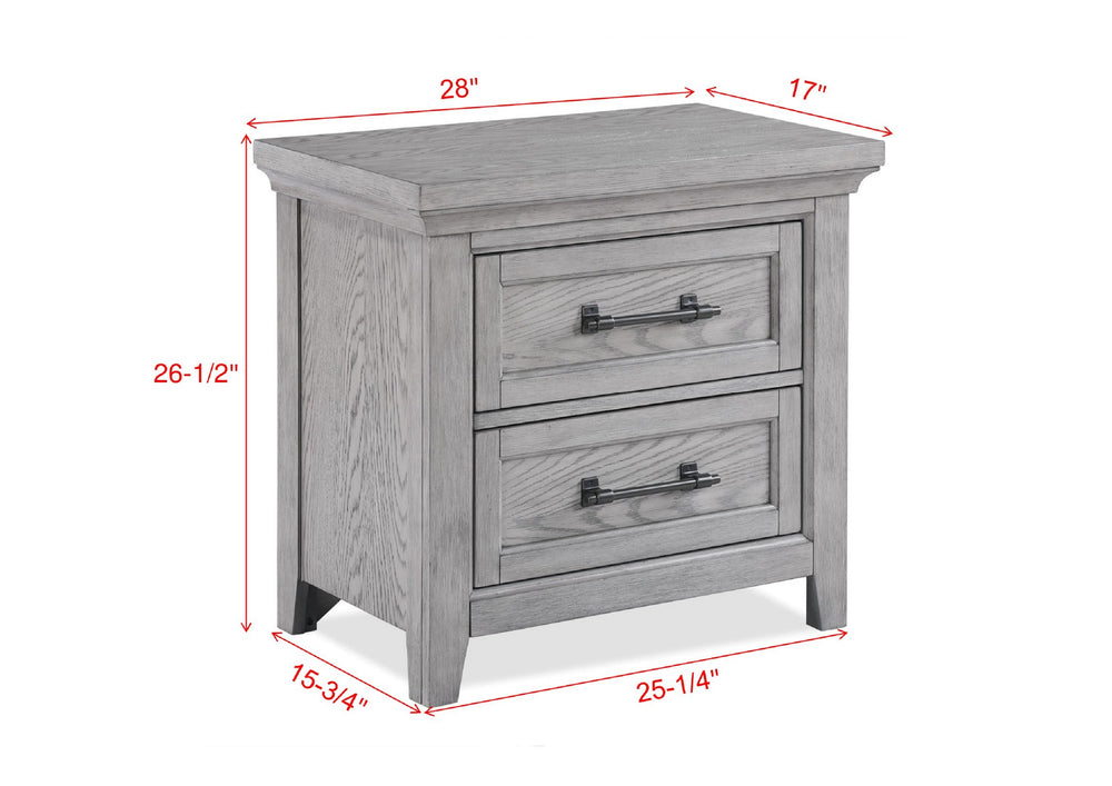 English Elm Light Gray 1pc Nightstand with 2 Drawers, 28"x17"x26.5" Wooden Bedroom Accent with Metal Pulls and Easy Assembly B011P228540