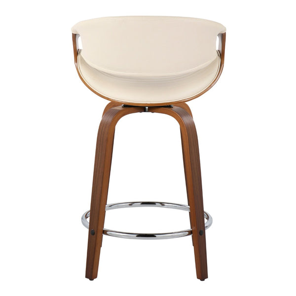 English Elm Symphony Set Of 2 Mid-Century Modern Swivel Counter Stools In Cream Faux Leather & Walnut Wood B202S00091-GIGA