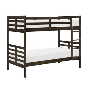 English Elm Twin Twin-over-Twin Bunk Bed with Guard Rails and Integrated Ladder, Oak-Veneer Durable Frame, Space-Saving Design Dark Brown 44 L x 34.5 W x 7 H B011S01851