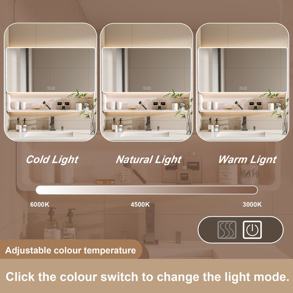 English Elm Aluminium Smart Medicine Cabinet Mirror 35x32 Inch with Defogger, Adjustable LED Lighting & Storage khaki W2700P269441