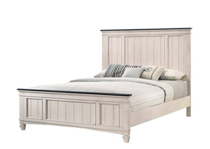 English Elm 1pc Rustic Industrial Queen Panel Bed with Cutout Headboard and Bench-Style Footboard, Solid Wood Finish Beige+Brown 69.5 L x 40.25 W x 6.15 H B011S01346