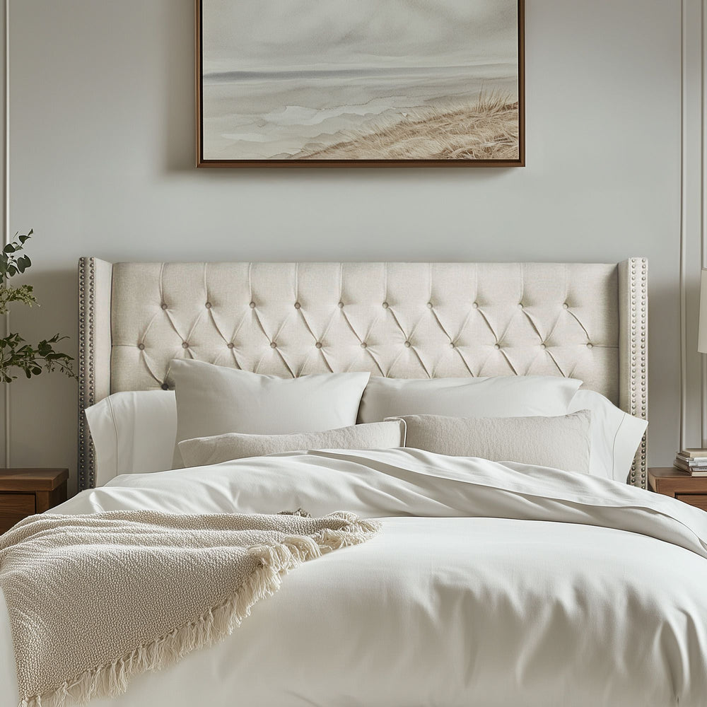 JLA Home Madison Park - Upholstered Wingback Headboard with Hand-Tufted Buttons, Double Nailhead Trim, Plush Support 84.5 L x 8.5 W x 54.25H MP116-0356