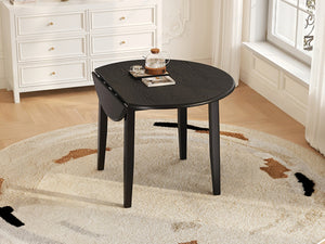 English Elm Extendable Round Dining Table Folding Mdf Top Rubberwood Legs Small Space Apartment Black N752P405933B