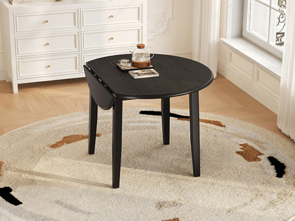 English Elm Extendable Round Dining Table Folding Mdf Top Rubberwood Legs Small Space Apartment Black N752P405933B