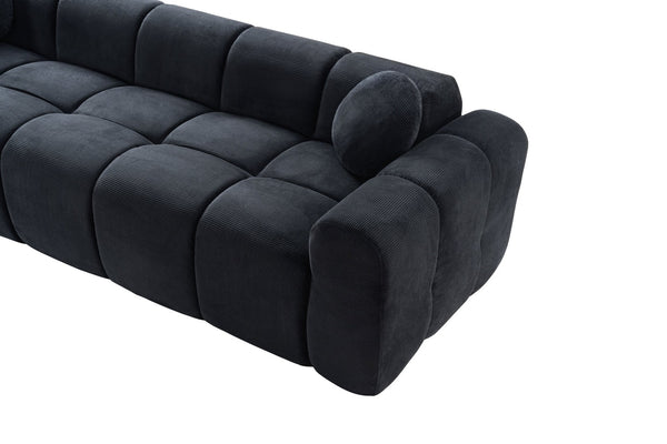 English Elm 98.4" Corduroy Cloud Puff Sofa Vacuum Packed 4-seater Living Room Couch with Pillows Black W5515P477282