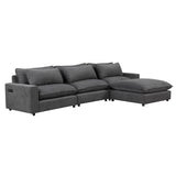 English Elm 128" Sectional Sofa Cloud Sofa Chenille Upholstered Sofa Couch With Movable Ottoman, Comfortable Seat Cushions, Charging Ports and Three Back Pillows For Living Room, Grey