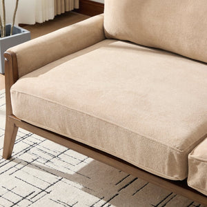 English Elm Mid-century Modern Boucle Upholstered Three Seat Sofa with Walnut Finish Wood Legs Camel N773P411407N