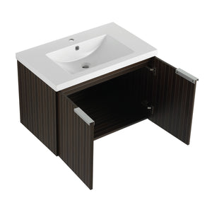 English Elm 30 Inch Silver-Brown Stripe Wall-Mounted Vanity with Mid-Edge Resin Sink, Soft-Close Doors, Ample Storage W999P204951