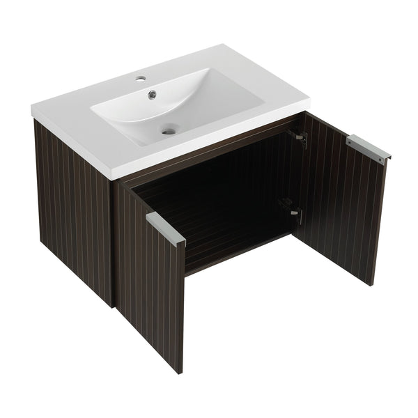 English Elm 30 Inch Silver-Brown Stripe Wall-Mounted Vanity with Mid-Edge Resin Sink, Soft-Close Doors, Ample Storage W999P204951