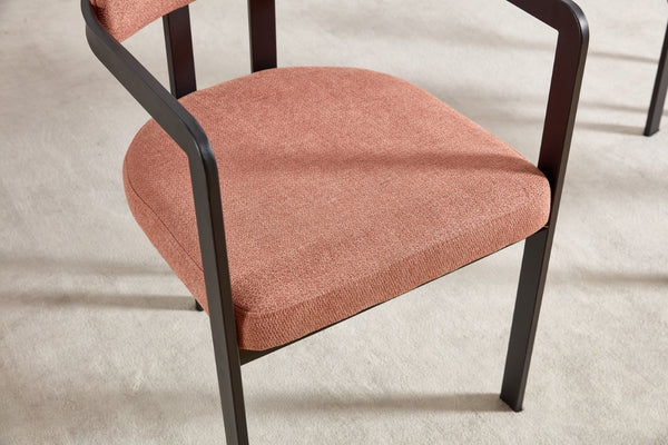 English Elm Modern Tufted Boucle Dining Chairs Set of 2 with Curved Back and Matte Metal Legs Orange W3244P337419