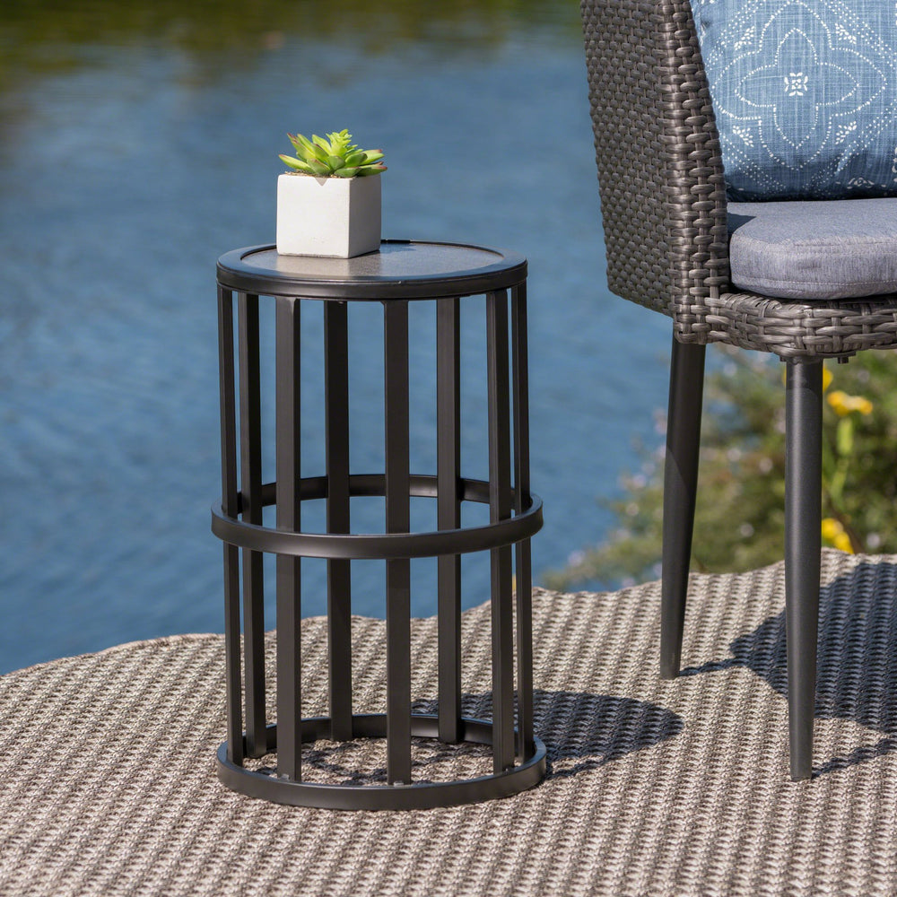 English Elm Christopher Knight Home® - CARLO Grey+Black Ceramic Tile Side Table with Powder-Coated Iron Frame – Lightweight Patio Accent 62203.00BLK