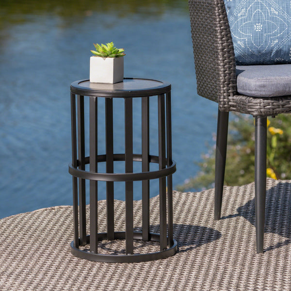 English Elm Christopher Knight Home® - CARLO Grey+Black Ceramic Tile Side Table with Powder-Coated Iron Frame – Lightweight Patio Accent 62203.00BLK
