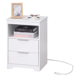 English Elm Nightstand with Drawer | 3-Tier Modern Bedside Table with Hidden Drawer, Open Shelves, Sturdy Build White 25.9 L x 16.7 W x 5.5 H W3151P345813