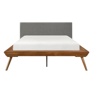 English Elm 1pc Queen Platform Bed Modern Upholstered Headboard in Dark Gray with Chestnut Wood Frame, Durable Design B011S01548