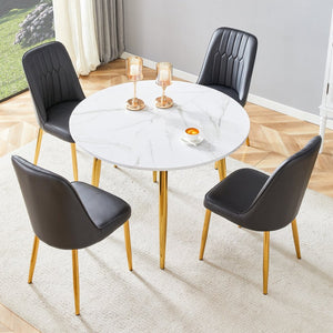 English Elm Table and Chair Set Extendable Round Oval Mdf Top with Gold Legs Four Pu Seats W1151S03952