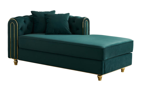 English Elm 66.9''W Velvet Chaise Lounge with Tufted Back and Gold Trim, Luxury Modern Sofa for Living Room Green W579P224636