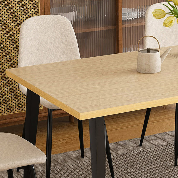 English Elm 63-Inch Farmhouse Industrial Dining Table Set With 4 Beige Chairs - Rustic Charm For Dining & Patio W2699S00065