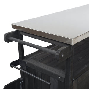 English Elm Foldable Outdoor Kitchen Cart with Stainless Worktop Fir Wood Frame and Lockable Wheels Black N719P380279B